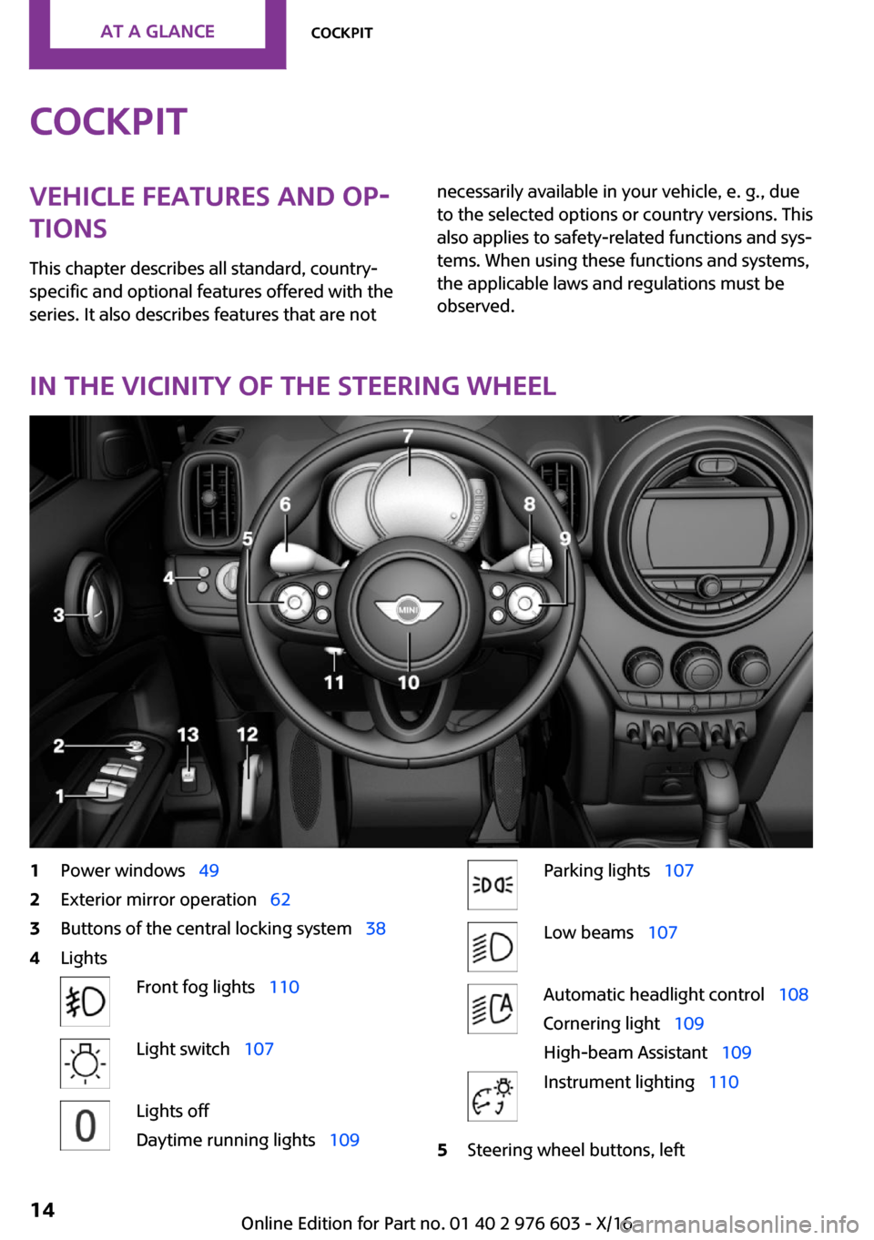MINI Countryman 2017 User Guide �C�o�c�k�p�i�t�V�e�h�i�c�l�e��f�e�a�t�u�r�e�s��a�n�d��o�p
