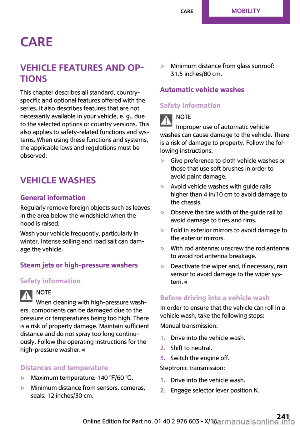 MINI Countryman 2017  Owners Manual �C�a�r�e�V�e�h�i�c�l�e��f�e�a�t�u�r�e�s��a�n�d��o�p