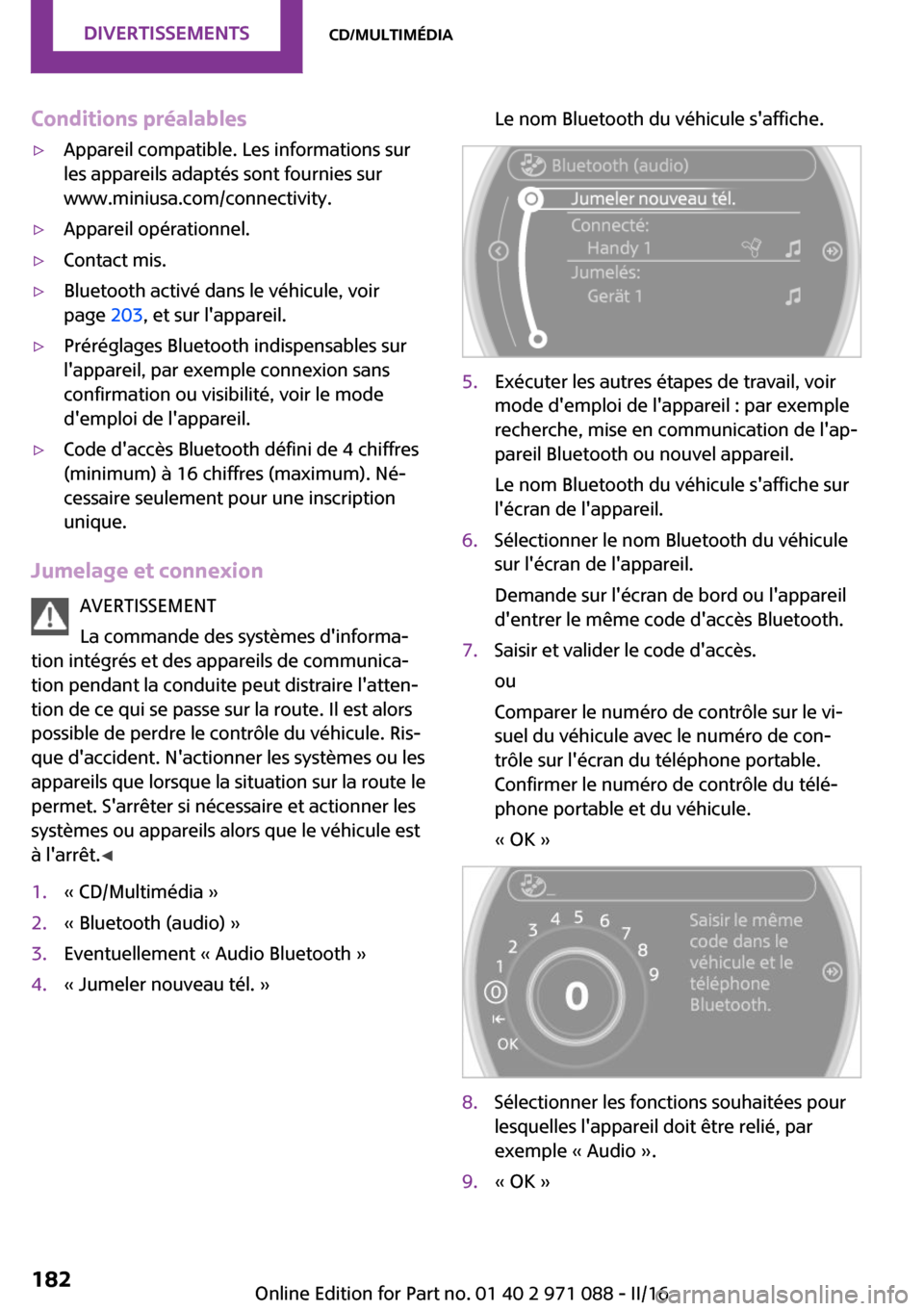 MINI Paceman 2016  Manuel du propriétaire (in French) �C�o�n�d�i�t�i�o�n�s��p�r�é�a�l�a�b�l�e�s
