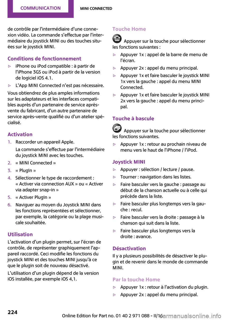 MINI Paceman 2016  Manuel du propriétaire (in French) �d�e� �c�o�n�t�r�