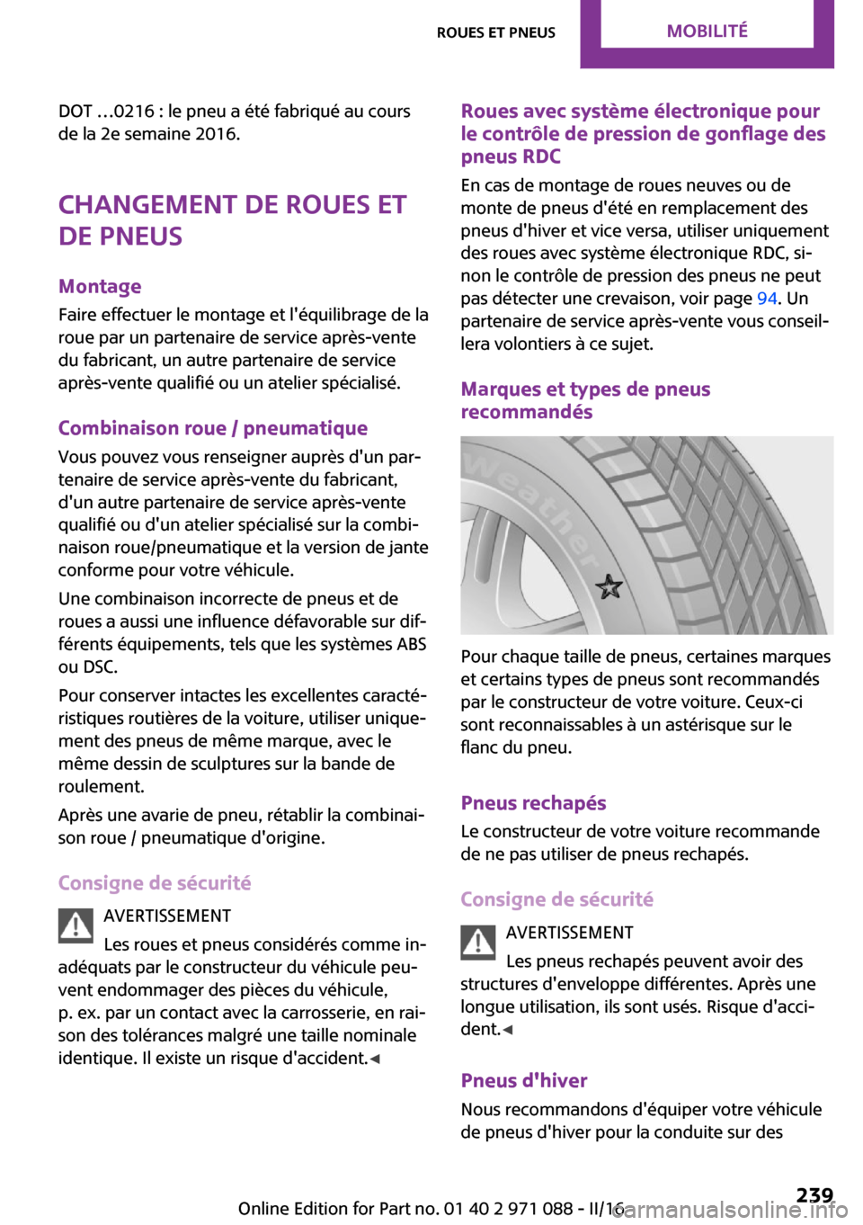 MINI Paceman 2016  Manuel du propriétaire (in French) �D�O�T� 