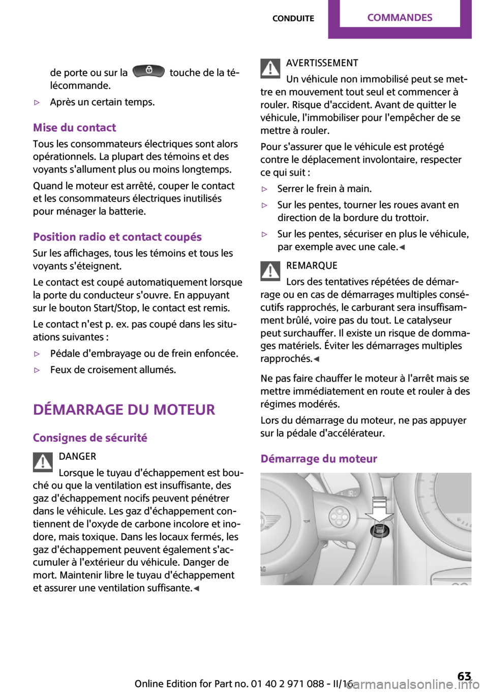 MINI Paceman 2016  Manuel du propriétaire (in French) �d�e� �p�o�r�t�e� �o�u� �s�u�r� �l�a� � � � �t�o�u�c�h�e� �d�e� �l�a� �t�é~
�l�é�c�o�m�m�a�n�d�e�.