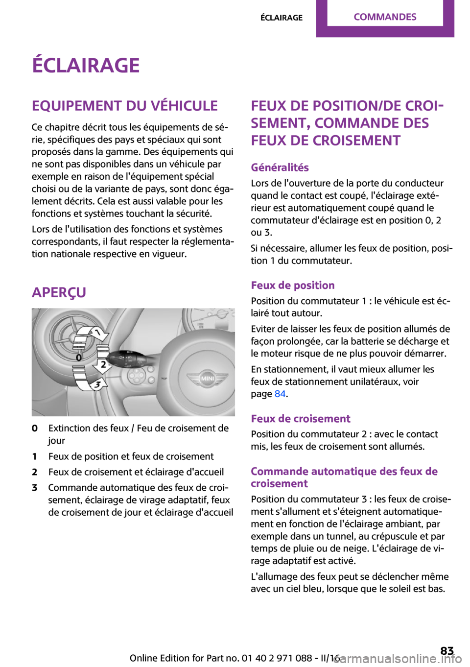 MINI Paceman 2016  Manuel du propriétaire (in French) �