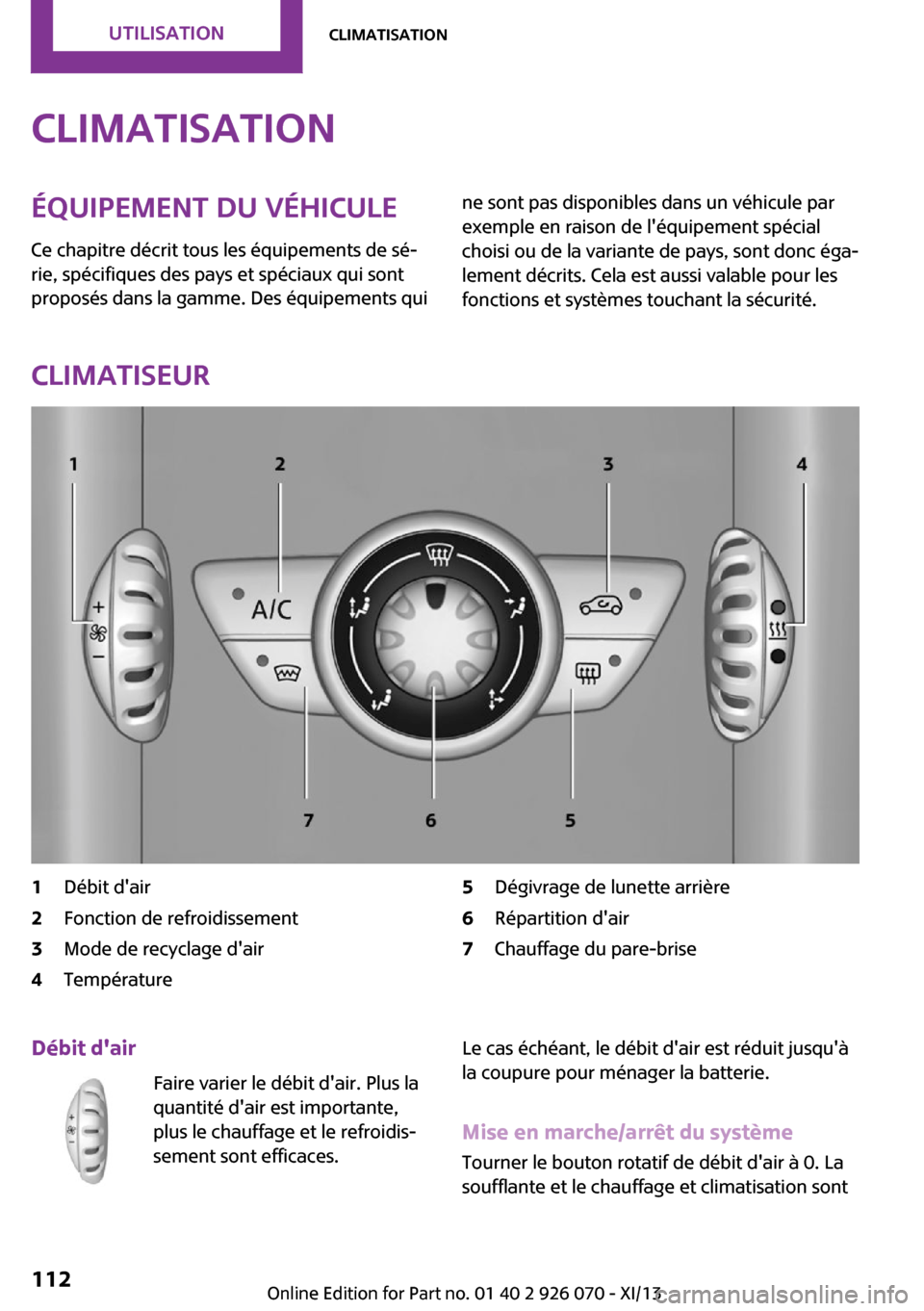 MINI Roadster 2013 Manuel du propriétaire (in French) ClimatisationÉquipement du véhicule
Ce chapitre décrit tous les équipements de sé‐
rie, spécifiques des pays et spéciaux qui sont
proposés dans la gamme. Des équipements quine sont pas disp MINI Roadster 2013 Manuel du propriétaire (in French) ClimatisationÉquipement du véhicule
Ce chapitre décrit tous les équipements de sé‐
rie, spécifiques des pays et spéciaux qui sont
proposés dans la gamme. Des équipements quine sont pas disp
