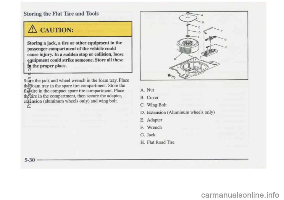 OLDSMOBILE CUTLASS 1997  Owners Manual A. Nut 
B.  Cover 
C. Wing  Bolt I 
D. Extension (Aluminum wheels only) 
E. Adapter 
E Wrench 
G. Jack 
. Flat  Road Tire 
ProCarManuals.com 