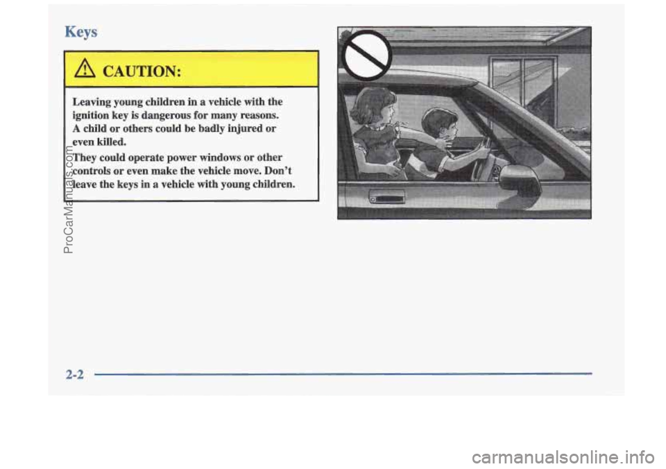 OLDSMOBILE CUTLASS 1997 Owners Manual Keys
Leaving young children in a vehicle with the
ignition key is dangerous for many reasons.
A child or others could be badly injured or
even killed,
They could operate po OLDSMOBILE CUTLASS 1997 Owners Manual Keys
Leaving young children in a vehicle with the
ignition key is dangerous for many reasons.
A child or others could be badly injured or
even killed,
They could operate po