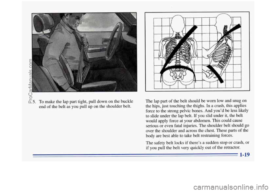 OLDSMOBILE SILHOUETTE 1996 Owners Manual 5. To make the lap part tight, pull down on the buckle
end
of the belt as you pull up on the shoulder belt. The lap
part of the belt should be worn low and snug on
the hips, jus OLDSMOBILE SILHOUETTE 1996 Owners Manual 5. To make the lap part tight, pull down on the buckle
end
of the belt as you pull up on the shoulder belt. The lap
part of the belt should be worn low and snug on
the hips, jus