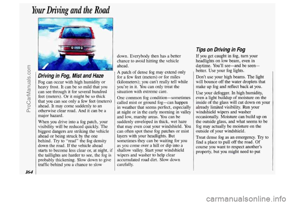 OLDSMOBILE SILHOUETTE 1993 Owners Manual Your Diving and the Road
Driving in Fog, Mist and Haze
Fog can occur with high humidity or
heavy frost. It can be
so mild that you
can see through
it for several hundred
feet (me OLDSMOBILE SILHOUETTE 1993 Owners Manual Your Diving and the Road
Driving in Fog, Mist and Haze
Fog can occur with high humidity or
heavy frost. It can be
so mild that you
can see through
it for several hundred
feet (me
