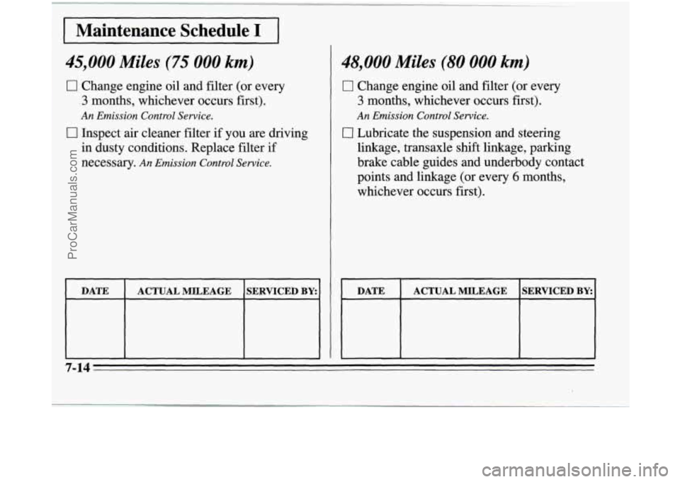 OLDSMOBILE SILHOUETTE 1995 Owners Manual I DATE I ACTUALMILEAGE ISERVICED BY:^
48,000 Miles (80 000 km)
0 Change engine oil and filter (or every
3 months, whichever occurs first).
An Emission Control Sewice.
0 Lubricate the s OLDSMOBILE SILHOUETTE 1995 Owners Manual I DATE I ACTUALMILEAGE ISERVICED BY:^
48,000 Miles (80 000 km)
0 Change engine oil and filter (or every
3 months, whichever occurs first).
An Emission Control Sewice.
0 Lubricate the s