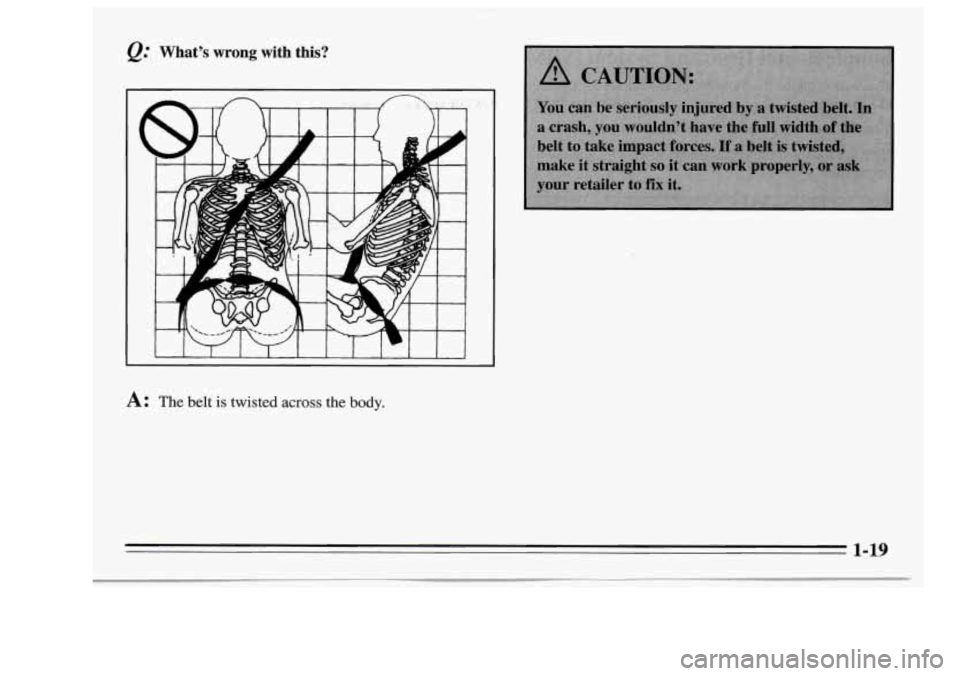 Oldsmobile Achieva 1995  s Owners Guide @ Whats  wrong  with  this? 
L 
A: The belt is twisted across the body. 
1-19  