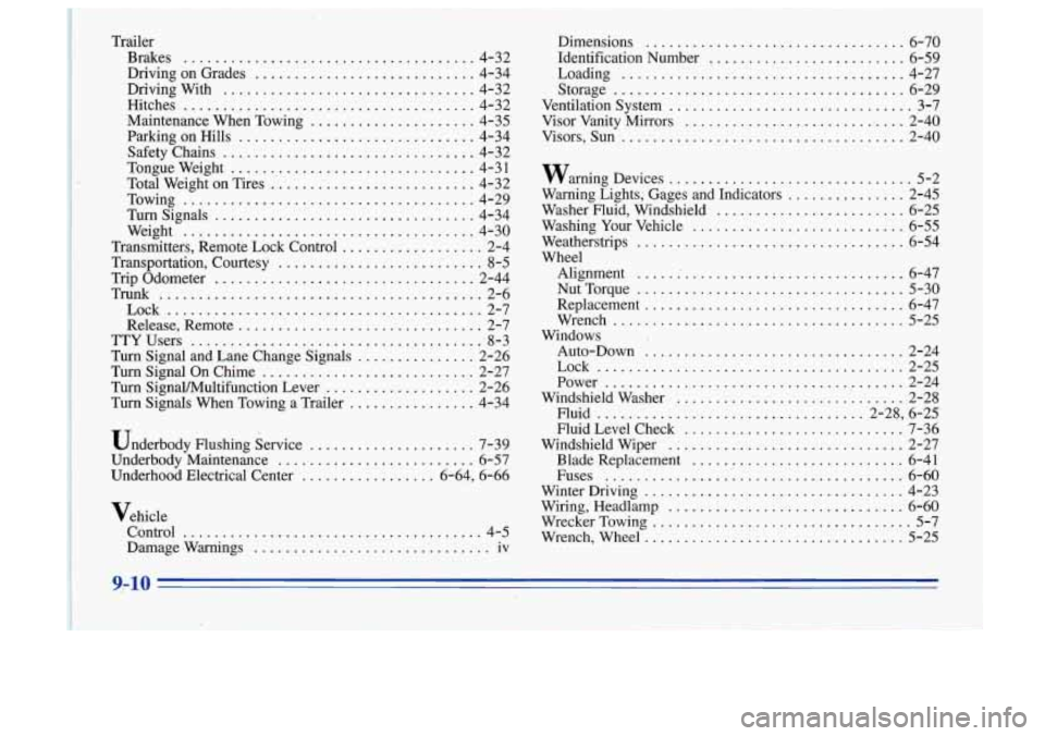 Oldsmobile Cutlass Supreme 1996  Owners Manuals ... ... 
underbody Flushing &mice ..................... 7-39 
3 Underbody Maintenance 6-57 
Underhood  Electrical  Center ................. 6-64; 6-66 
......................... 
Dimensions .........