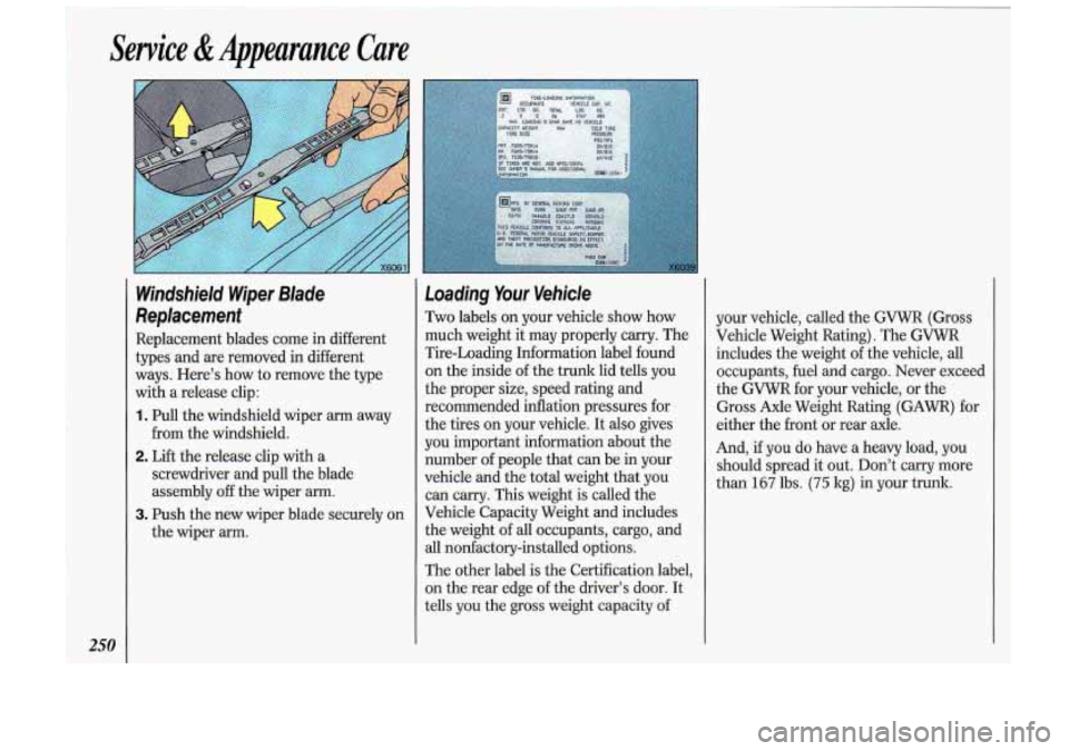 Oldsmobile Cutlass Supreme 1993  Owners Manuals Sewice & Appearance  Care 
Windshield Wper Blade 
Replacement 
Replacement  blades  come in different 
types  and are removed 
in different 
ways.  Here’s  how  to remove  the type 
with  a release 