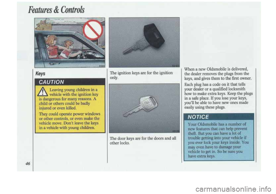 Oldsmobile Cutlass Supreme 1993  s Service Manual V 
Leaving  young  children in 2 
vehicle with the ignition  key 
is dangerous  for  many reasons. A 
child or others  could  be  badly 
injured  or  even  killed. 
They  could  operate power  window