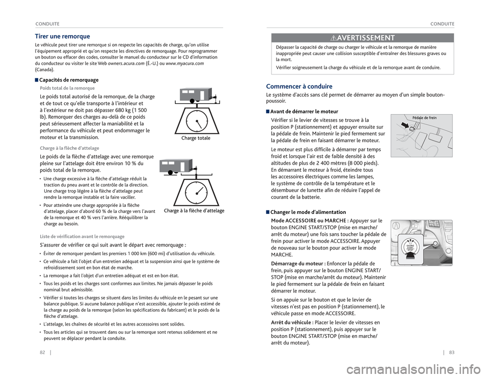 Acura RDX 2015 Guide du propriétaire (in French) 82 || 83
CONDUITE
CONDUITEListe de vérification avant le remorquageSassurer de vérifier ce qui suit avant le départ avec remorquage :• Éviter de remorquer pendant les premiers 1 0 Acura RDX 2015 Guide du propriétaire (in French) 82 || 83
CONDUITE
CONDUITEListe de vérification avant le remorquageSassurer de vérifier ce qui suit avant le départ avec remorquage :• Éviter de remorquer pendant les premiers 1 0