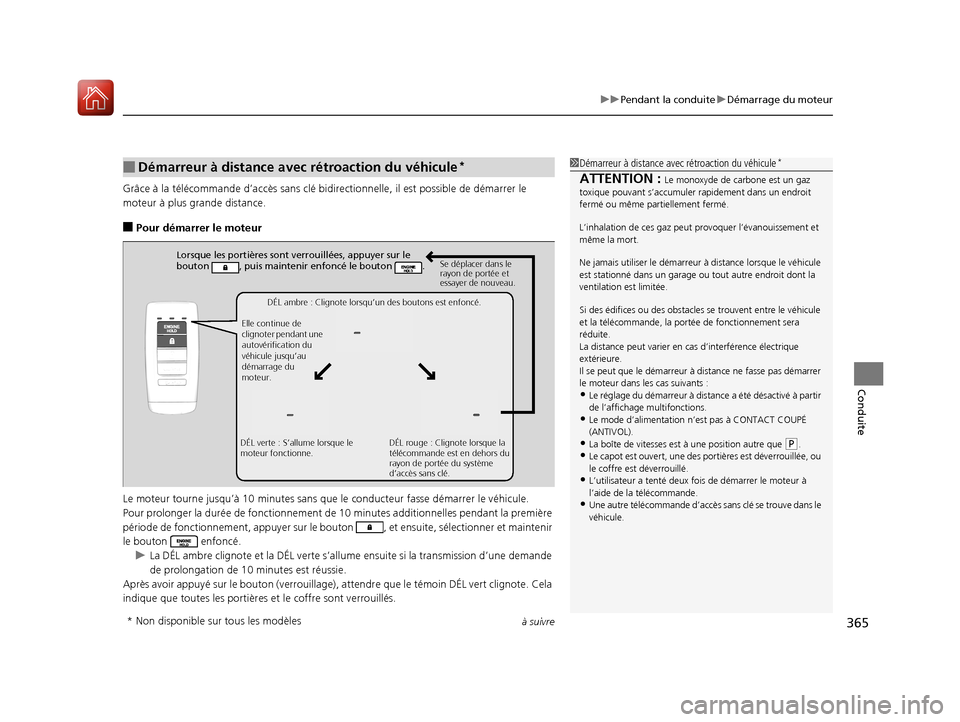 Acura TLX 2018  Manuel du propriétaire (in French) à suivre365
uuPendant la conduite uDémarrage du moteur
Conduite
Grâce à la télécommande d’accès sans clé bidirecti onnelle, il est possible de démarrer le 
moteur à plus grande distance.
�