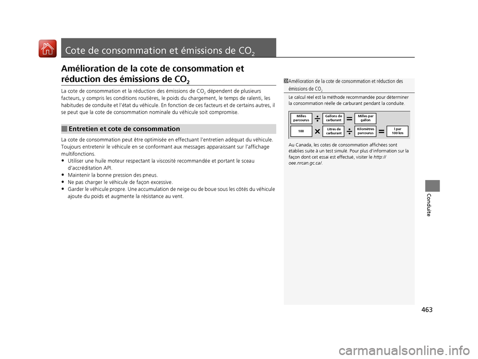 Acura TLX 2018 Manuel du propriétaire (in French) 463
Conduite
Cote de consommation et émissions de CO2
Amélioration de la cote de consommation et
réduction des émissions de CO2
La cote de consommation et la réduction des émissions de CO2 dé Acura TLX 2018 Manuel du propriétaire (in French) 463
Conduite
Cote de consommation et émissions de CO2
Amélioration de la cote de consommation et
réduction des émissions de CO2
La cote de consommation et la réduction des émissions de CO2 dé