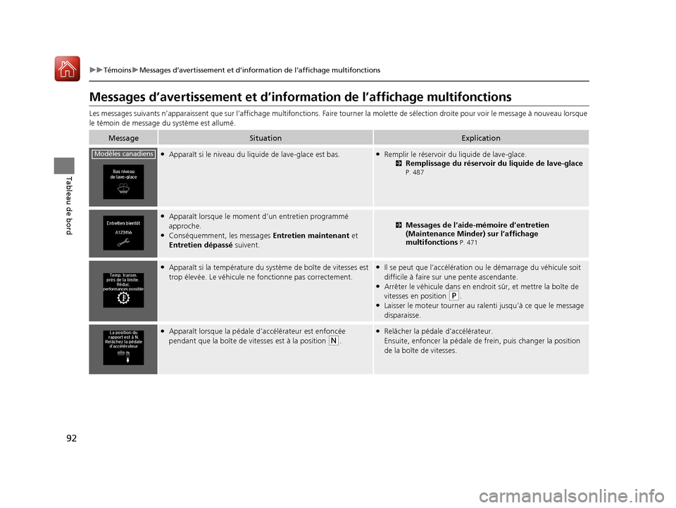 Acura TLX 2018 Manuel du propriétaire (in French) 92
uuTémoins uMessages d’avertissement et d’information de l’affichage multifonctions
Tableau de bord
Messages d’avertissement et d’information de l’affichage multifonctions
Les messages Acura TLX 2018 Manuel du propriétaire (in French) 92
uuTémoins uMessages d’avertissement et d’information de l’affichage multifonctions
Tableau de bord
Messages d’avertissement et d’information de l’affichage multifonctions
Les messages