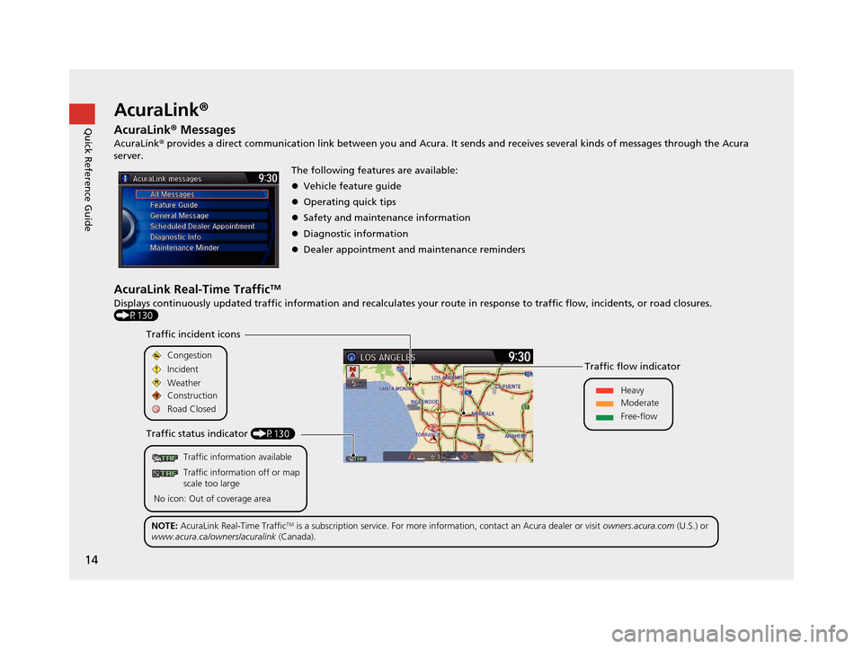 Acura TLX 2016 Navigation Manual 14
Quick Reference GuideAcuraLink®
AcuraLink® Messages
AcuraLink® provides a direct communication link between you and Acura. It sends and receives several kinds of messages through the Acura
se Acura TLX 2016 Navigation Manual 14
Quick Reference GuideAcuraLink®
AcuraLink® Messages
AcuraLink® provides a direct communication link between you and Acura. It sends and receives several kinds of messages through the Acura
se