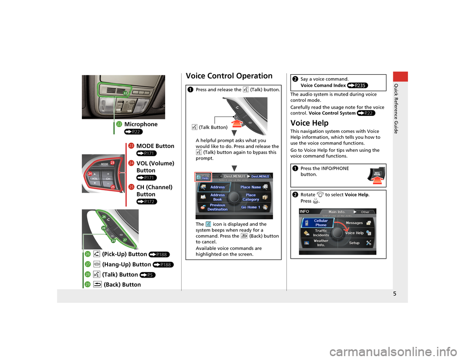 Acura TSX 2012  Navigation Manual 5Quick Reference Guide
mcMicrophone 
(P22)mdMODE Button 
(P171)
meVOL (Volume) 
Button 
(P171)
mfCH (Channel) 
Button 
(P172)
mjK  (Back) Button
mi
d (Talk) Button 
(P5)
mh j (Hang-Up) Button 
(P188)
