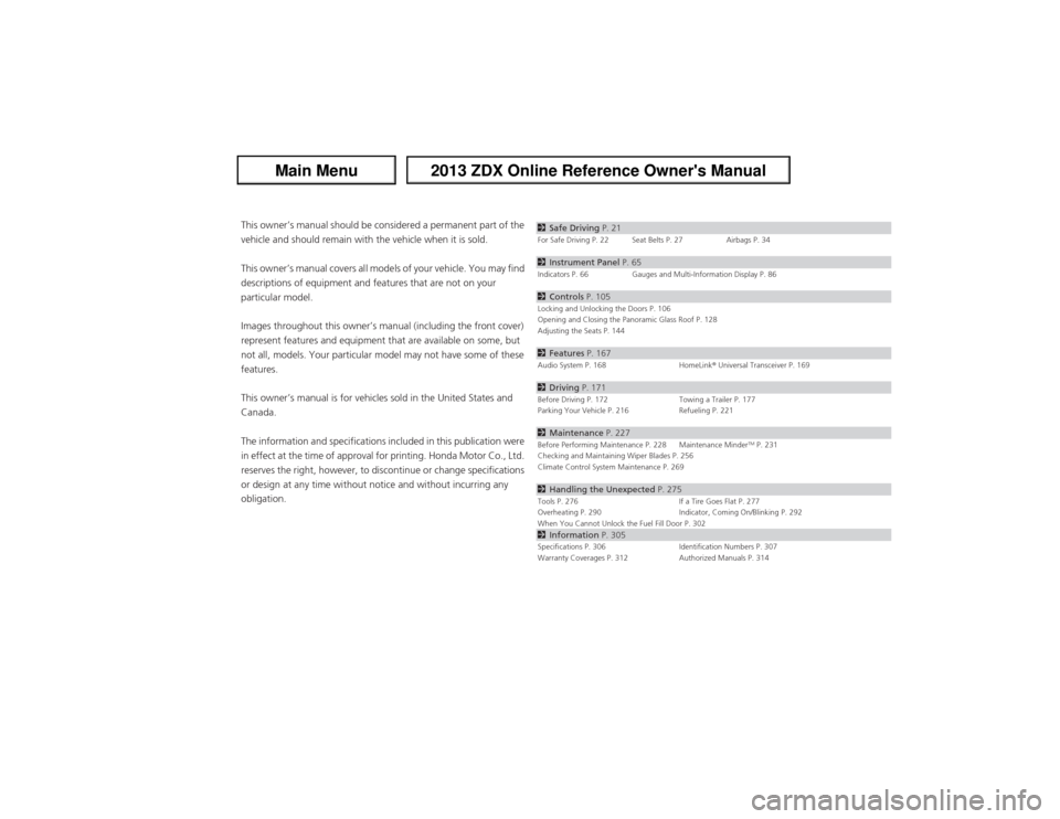 Acura ZDX 2013  Owners Manual 