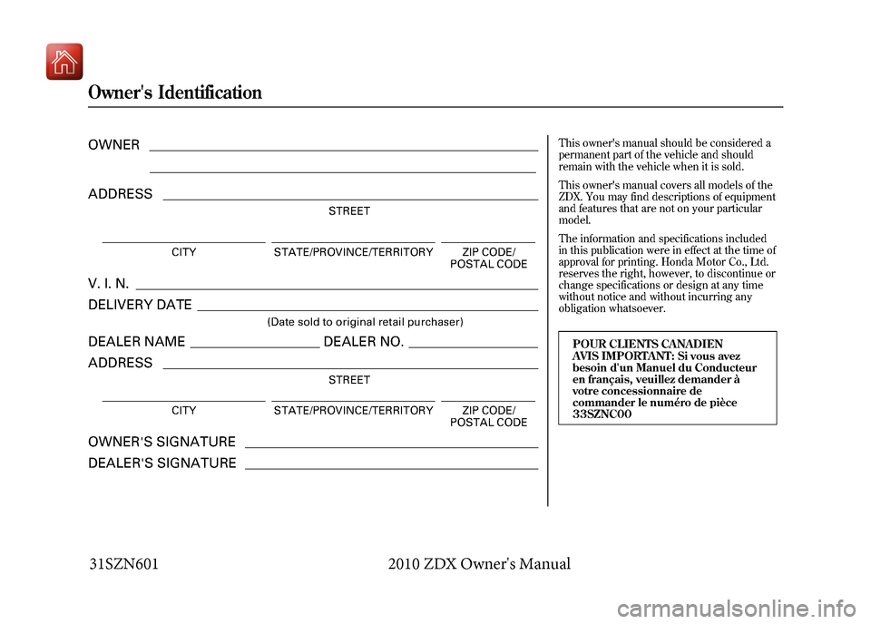 Acura ZDX 2012  Owners Manual 