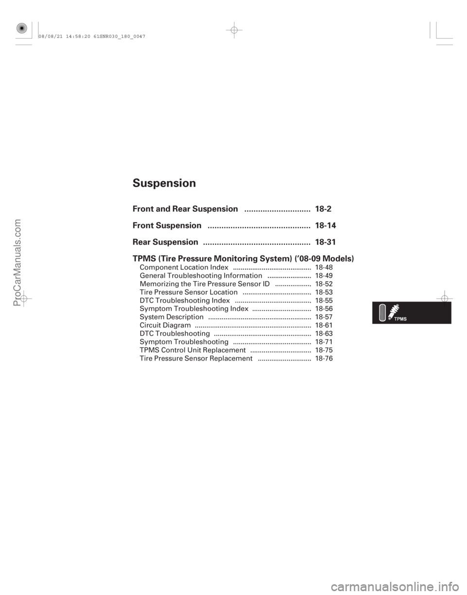 ACURA CSX 2006  Service Repair Manual (#

/)

Suspension
............................
............................
Front and Rear Suspension . 18-2
............................................
..