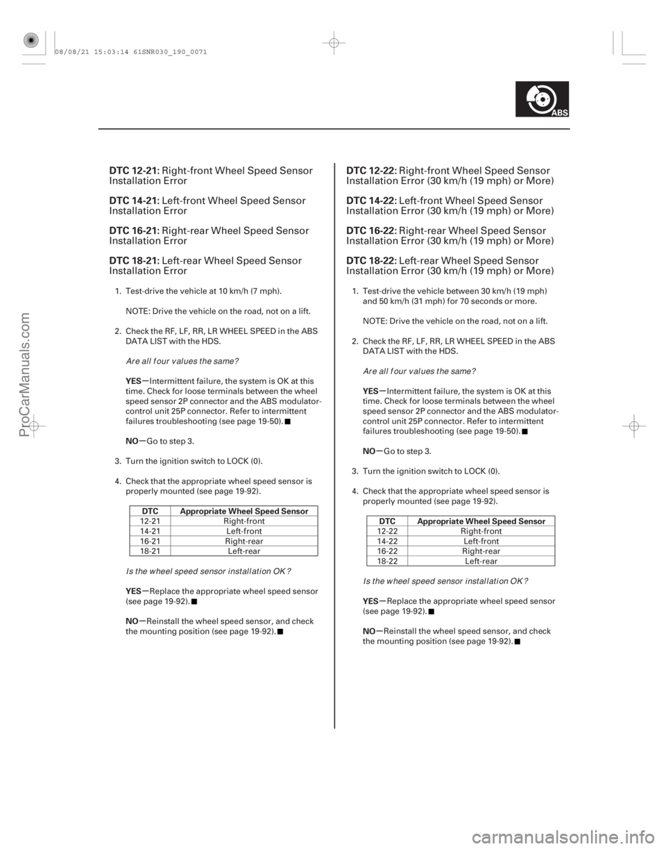 ACURA CSX 2006  Service Repair Manual (# 


)(# 

)
µ
µ
µ
µ µ
µ
µ
µ
DTC 12-21:
DTC 14-21:
DTC 16-21:
DTC 18-21: DTC 12-22:
DTC 14-22:
D