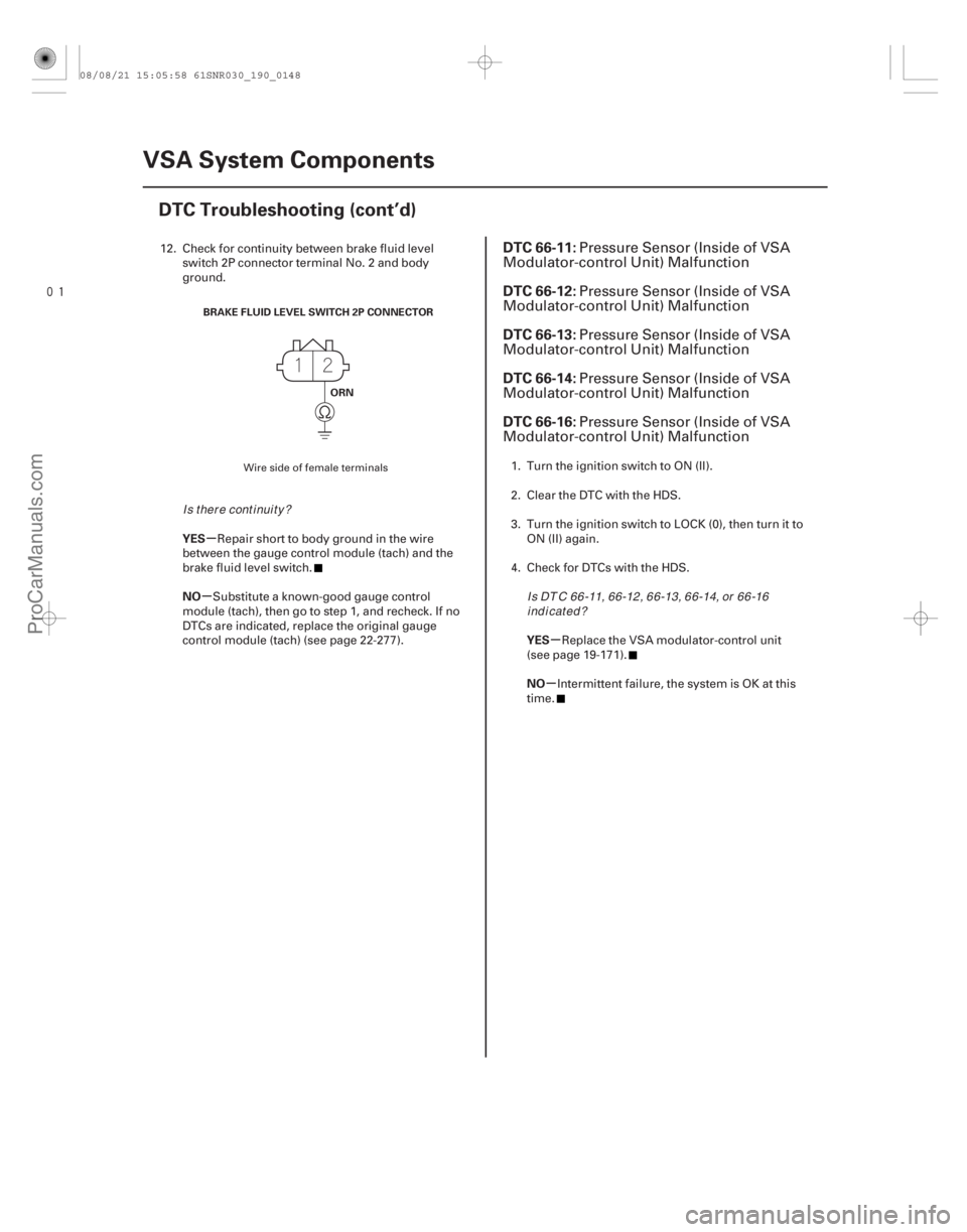 ACURA CSX 2006  Service Repair Manual 
(# 


)
µ
µ µ
µ
YES
NO
YES
NO
DTC 66-11:
DTC 66-12:
DTC 66-13:
DTC 66-14:
DTC 66-16:
19-14819-148VSA System Components
DTC Troubleshooting (cont