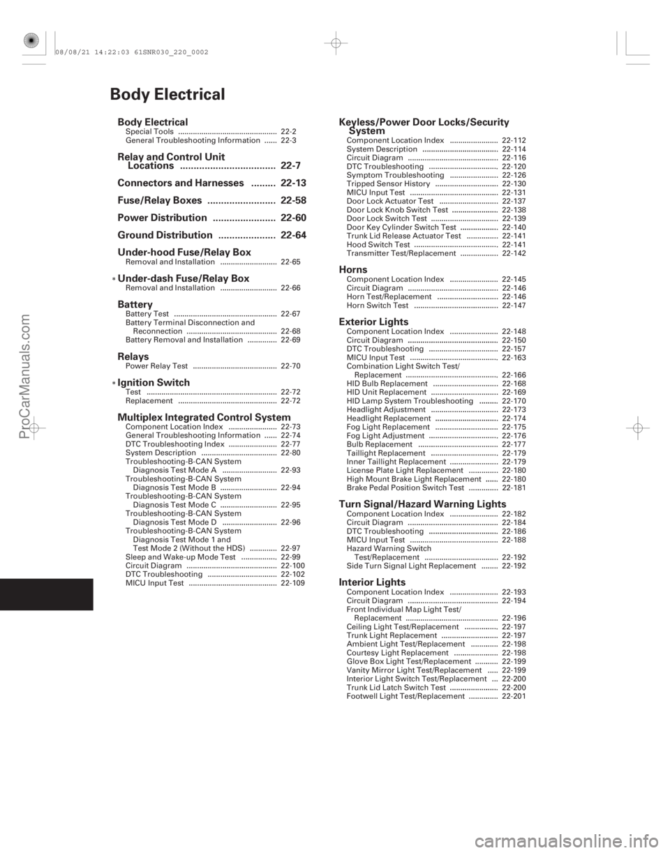 ACURA CSX 2006  Service Repair Manual (#
/)
Body Electrical
Body Electrical..................................
..................................
Relay and Control Unit
Locations . 22-7
........