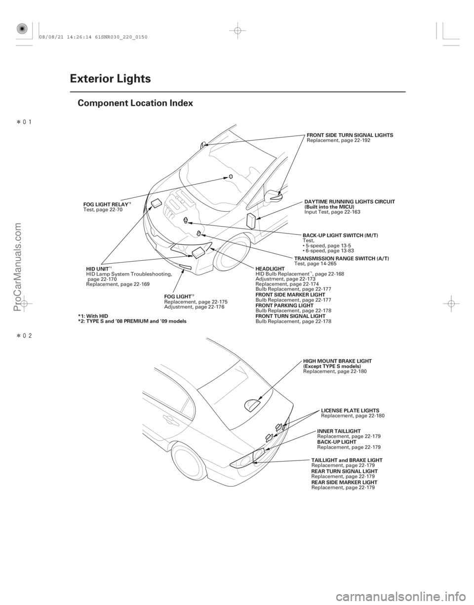 ACURA CSX 2006  Service Repair Manual Î
Î(#
)
22-148Exterior Lights
Component Location Index
DAYTIME RUNNING LIGHTS CIRCUIT
(Built into the MICU)
HEADLIGHT
FRONTSIDEMARKERLIGHT
FRO