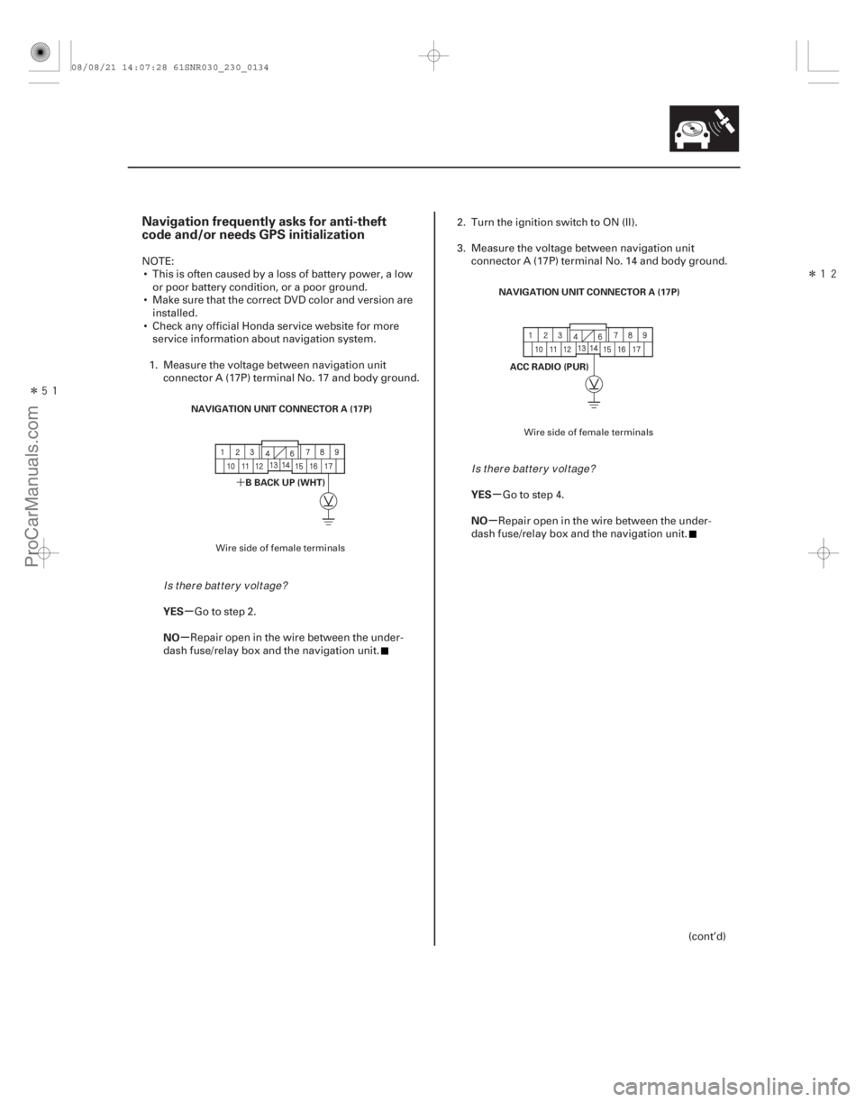 ACURA CSX 2006  Service Repair Manual Î
Î

(##
)
´
µ
µ µ
µ
Navigation frequently asks for anti-theft
code and/or needs GPS initialization
YES
NO YES
NO
23-131
NAVIGATION UNI