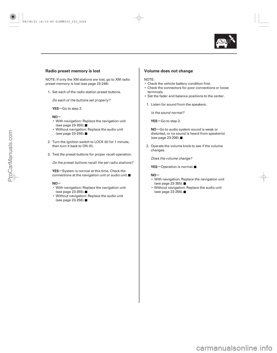 ACURA CSX 2006  Service Repair Manual (#
)
(#
)

µ
µ
µ
µ µ
µ
µ
µ
Radio preset memory is lost Volume does not change
YES
NO
YES
NO YE
