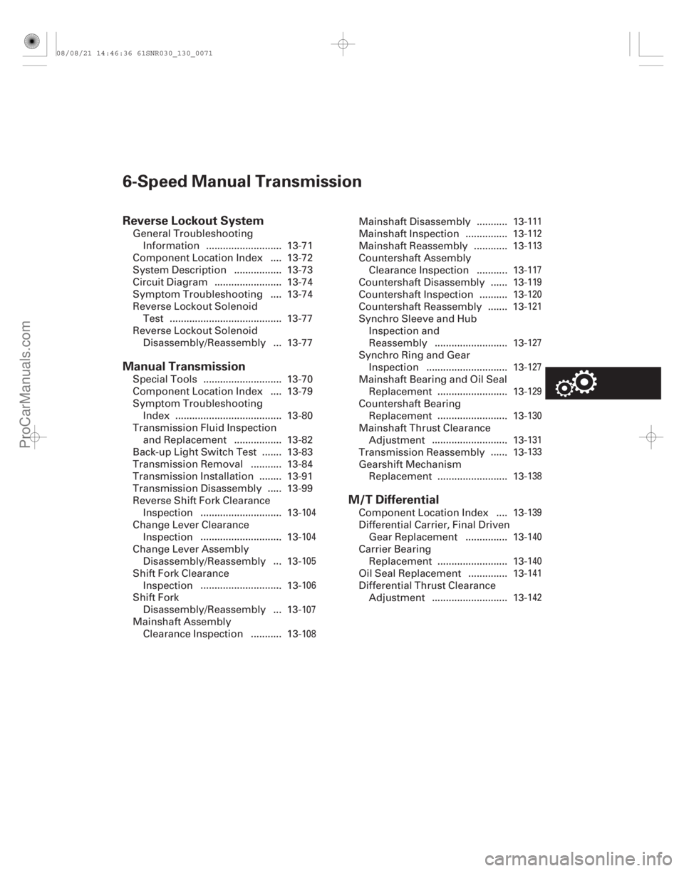 ACURA CSX 2006  Service Repair Manual (#

/)
Reverse Lockout System
Manual TransmissionM/T Differential
6-Speed Manual Transmission
.............................
................
...............