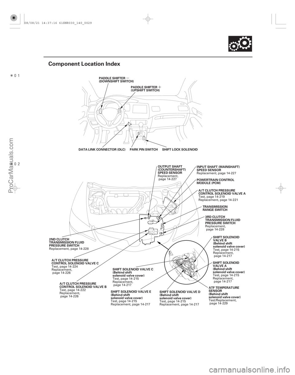 ACURA CSX 2006  Service Repair Manual Î
Î(#

)µ´
14-27
Component Location Index
PADDLE SHIFTER
(DOWNSHIFT SWITCH)PADDLE SHIFTER
(UPSHIFT SWITCH)
SHIFT LOCK SOLENOID
DATA LINK CO