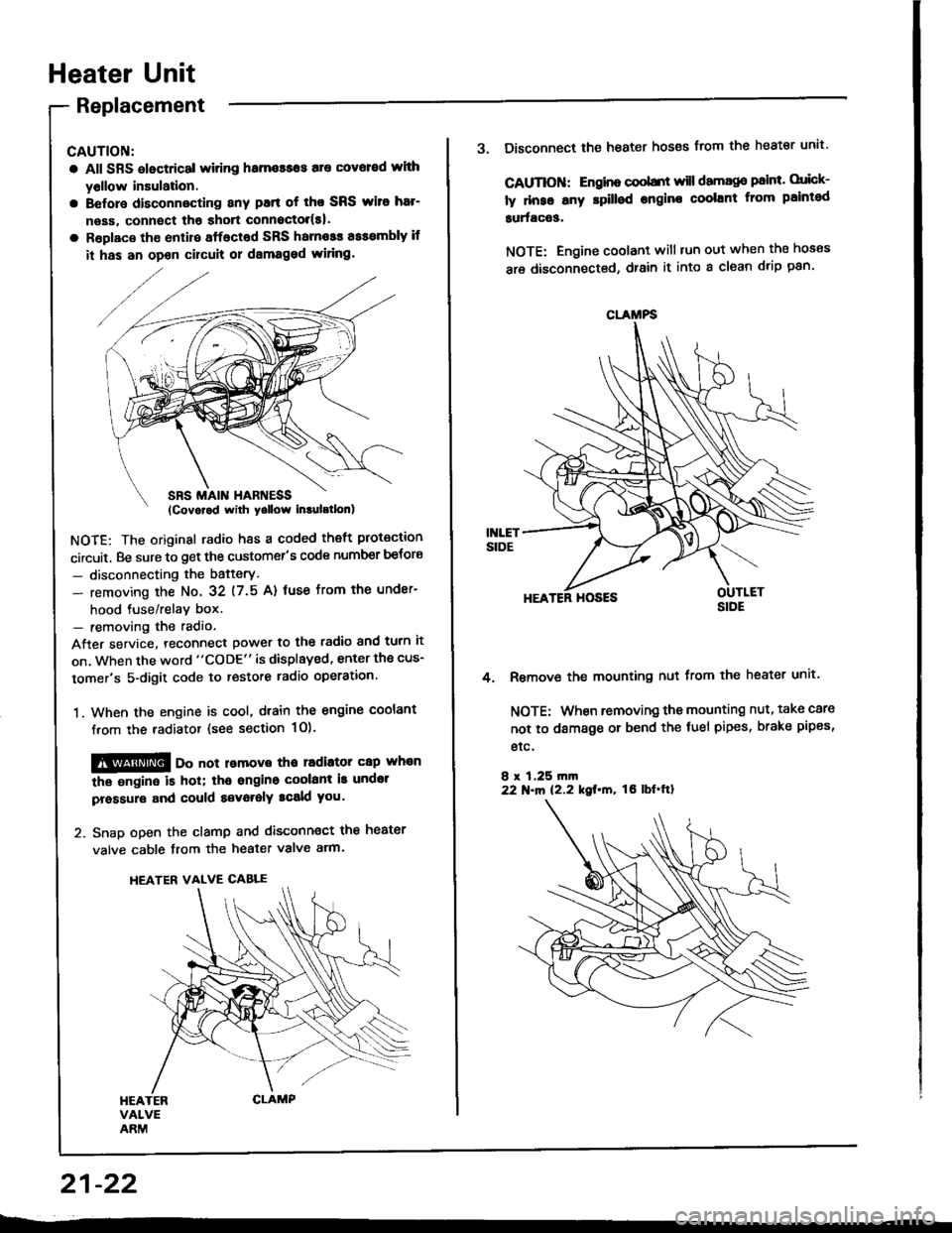 ACURA INTEGRA 1994 Service Repair Manual Heater Unit
Replacement
CAUTION:
a All SRS electrical witing hame$os are covoed wlth
yollow insulation.
a Before disconnecting any patt of tho SRS wito har-
neas, connect tha shott connoctol(s|.
a Rop ACURA INTEGRA 1994 Service Repair Manual Heater Unit
Replacement
CAUTION:
a All SRS electrical witing hame$os are covoed wlth
yollow insulation.
a Before disconnecting any patt of tho SRS wito har-
neas, connect tha shott connoctol(s|.
a Rop