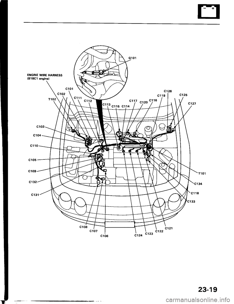 ACURA INTEGRA 1994  Service Repair Manual EI{GINE WIRE HARNESSlBl8Cl onginel
c126
c119
cl1713 cr rscl14
23-19 