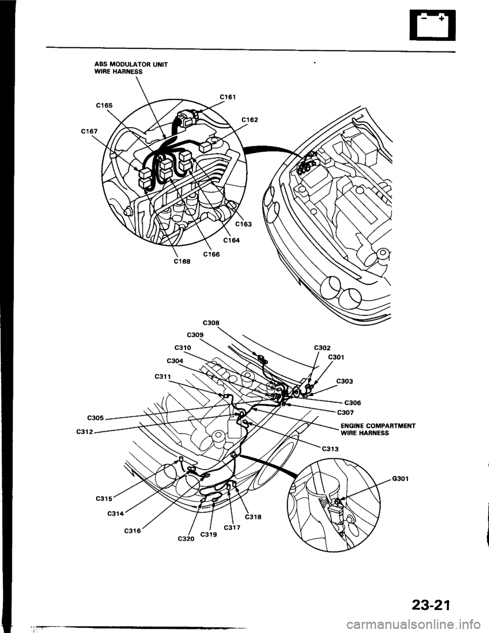 ACURA INTEGRA 1994  Service Repair Manual ABS MODULATOR UI{ITWIRE HARI{ESS
Et{GI1{E COMPARTMET{TWIRE HARI{ESS
!
23-21 
