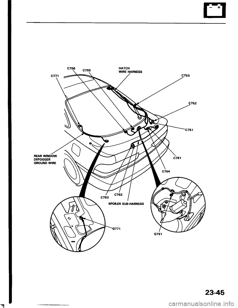 ACURA INTEGRA 1994  Service Repair Manual BEAR WII{DOWDEFOGGERGROUND IVIBE
HATCHWIRE
SPOILER SUB.HAFIIESS
c763
r]fi
23-45 