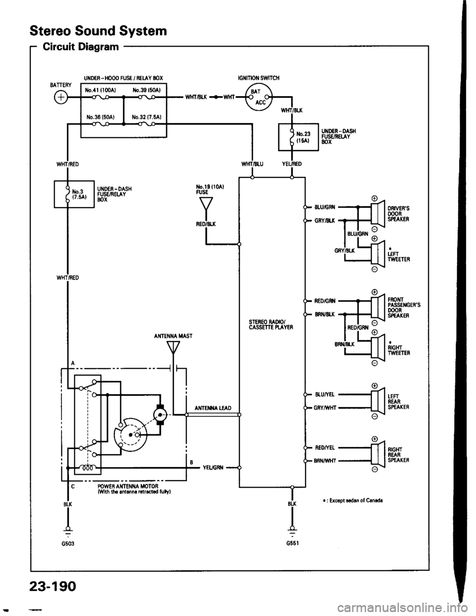 ACURA INTEGRA 1994 Service Repair Manual tlo.4lllo0Al No.39l50Al
SIER€O MOOCASSETTE N.AYER
Stereo Sound System
UNDER-HOOO FUSE i RETAY BOX
Circuit Diagram
UNDEN-DASHFUSENEIAY8ox
tGNtTOt{ SWTTCH
WHT/BI"K +WHT
No.l9ll0AlRJSE
AI{TE?{NA MAST
- ACURA INTEGRA 1994 Service Repair Manual tlo.4lllo0Al No.39l50Al
SIER€O MOOCASSETTE N.AYER
Stereo Sound System
UNDER-HOOO FUSE i RETAY BOX
Circuit Diagram
UNDEN-DASHFUSENEIAY8ox
tGNtTOt{ SWTTCH
WHT/BI"K +WHT
No.l9ll0AlRJSE
AI{TE?{NA MAST
-