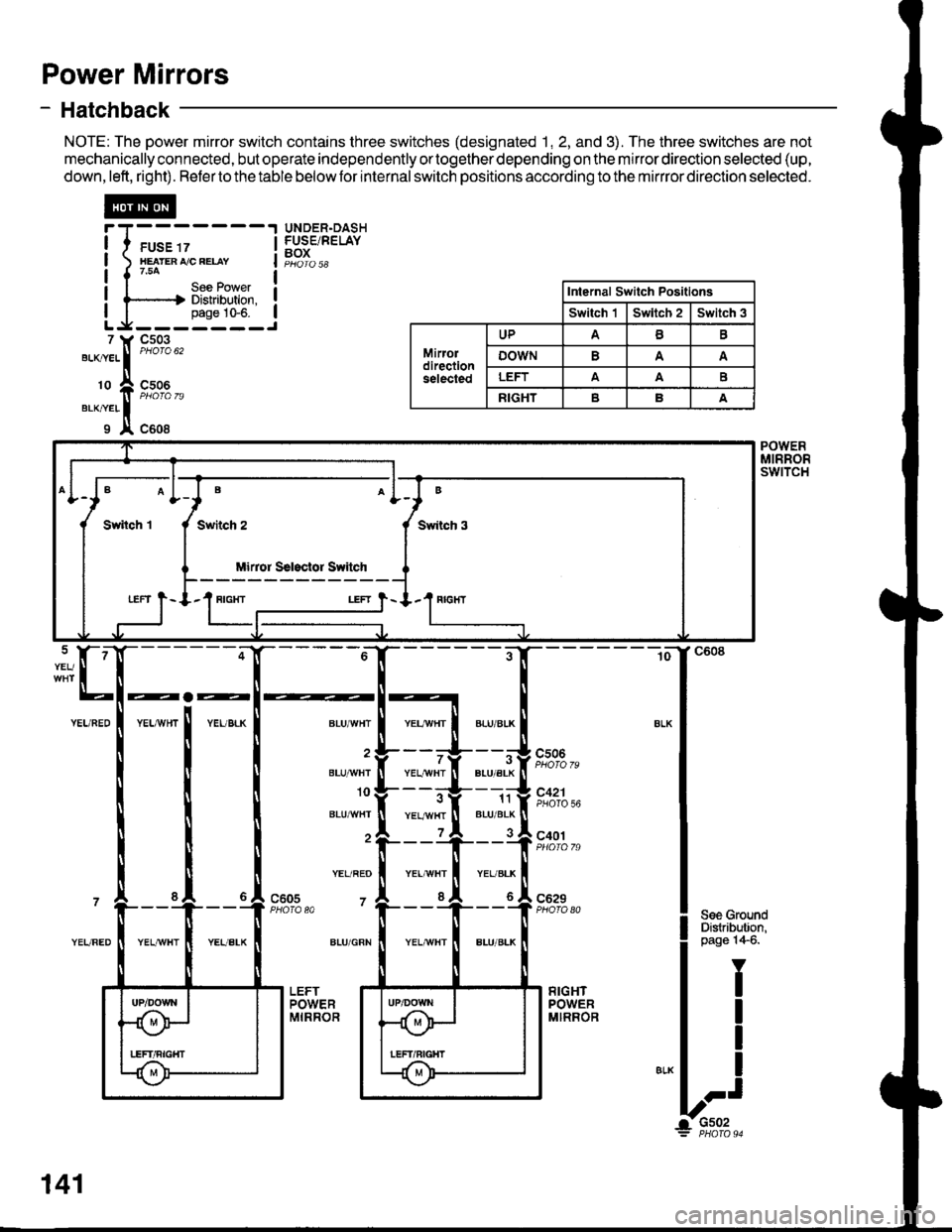 ACURA INTEGRA 1998 Service Repair Manual Power Mirrors
- Hatchback
NOTE: The power mirror switch contains three switches (designated 1, 2, and 3). The three switches are not
mechanically connected, but operate independently ortogether depend ACURA INTEGRA 1998 Service Repair Manual Power Mirrors
- Hatchback
NOTE: The power mirror switch contains three switches (designated 1, 2, and 3). The three switches are not
mechanically connected, but operate independently ortogether depend