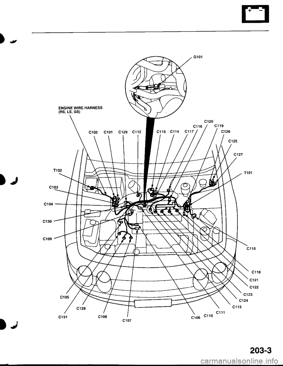 ACURA INTEGRA 1998 Service Repair Manual )-
ENGINE WIRE HARNESS(RS, LS, GS)
c1o2 c10l c129 c112c1t4 cl17ct 26
c125
)t
ct27
c118
c121
c122
c123
cl24
clt6c1t9
);
203-3 ACURA INTEGRA 1998 Service Repair Manual )-
ENGINE WIRE HARNESS(RS, LS, GS)
c1o2 c10l c129 c112c1t4 cl17ct 26
c125
)t
ct27
c118
c121
c122
c123
cl24
clt6c1t9
);
203-3