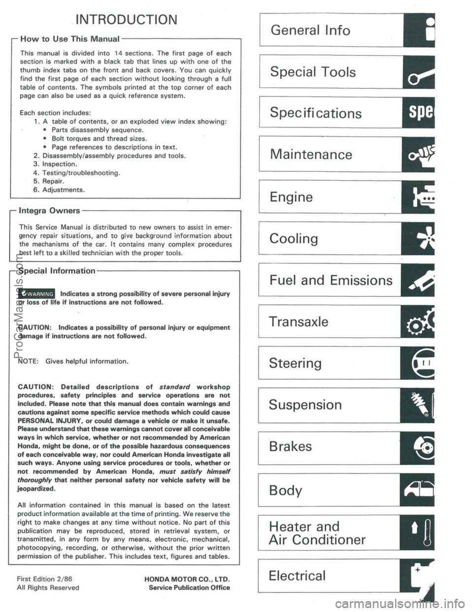 ACURA INTEGRA 1986 Service Repair Manual ProCarManuals.com ACURA INTEGRA 1986 Service Repair Manual ProCarManuals.com