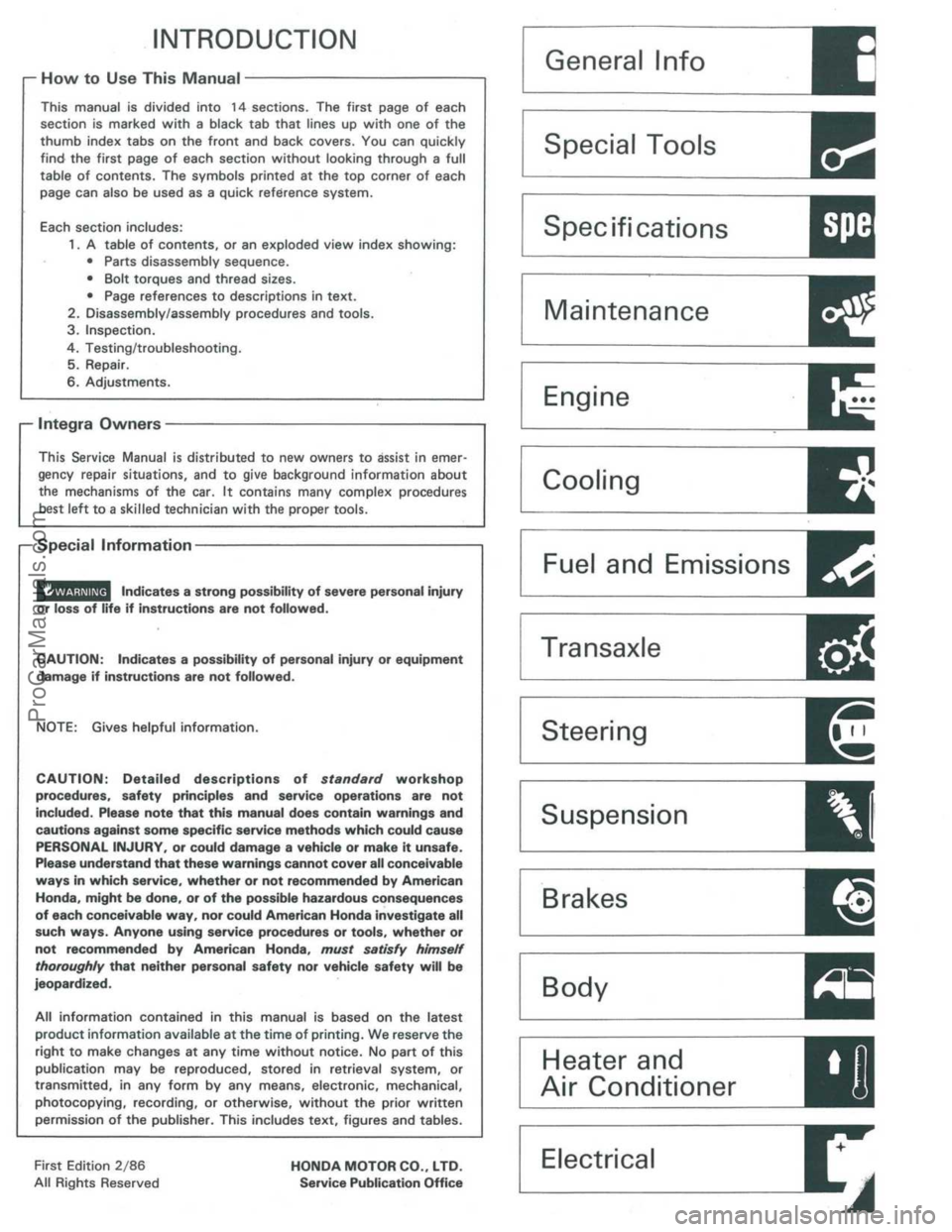 ACURA INTEGRA 1986  Service Repair Manual ProCarManuals.com 