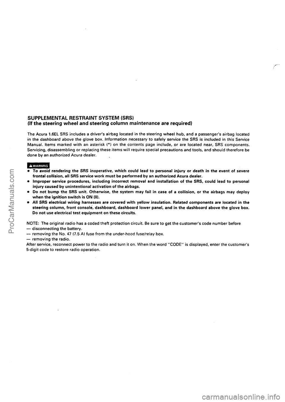 ACURA INTEGRA 1990  Service Repair Manual ProCarManuals.com 