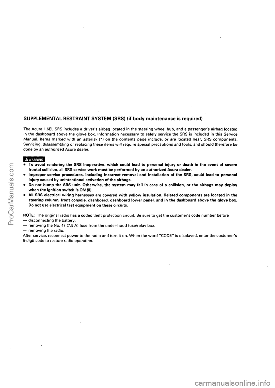 ACURA INTEGRA 1990 Service Repair Manual ProCarManuals.com ACURA INTEGRA 1990 Service Repair Manual ProCarManuals.com