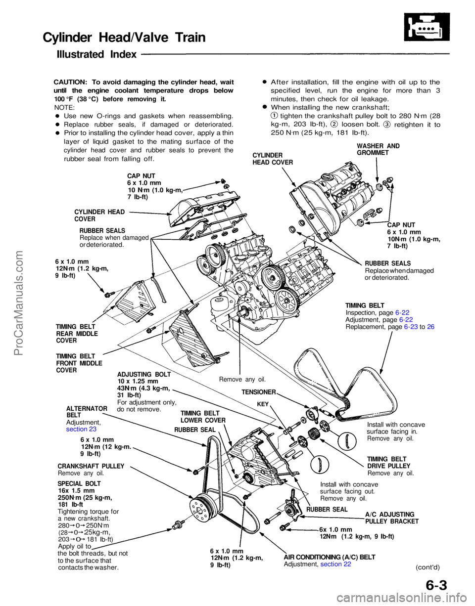 ACURA NSX 1991  Service Repair Manual 
Cylinder Head/Valve Train
Illustrated Index

CAUTION: To avoid damaging the cylinder head, wait

until the engine coolant temperature drops below
 100 °F (38 °C) before removing it.NOTE:

CAP NUT

