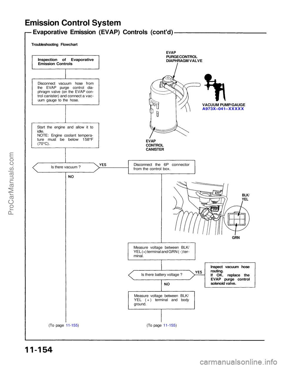 ACURA NSX 1991 Service Repair Manual Emission Contro l Syste m
Troubleshootin g Flowchar t
Evaporativ e Emissio n (EVAP ) Control s (cont'd )
(To pag e 11-155 ) (To pag e 11-155 )
GRN
BLK /YEL
VACUU M PUMP/GAUG EA973X–041–XXXXX
ACURA NSX 1991 Service Repair Manual Emission Contro l Syste m
Troubleshootin g Flowchar t
Evaporativ e Emissio n (EVAP ) Control s (cont'd )
(To pag e 11-155 ) (To pag e 11-155 )
GRN
BLK /YEL
VACUU M PUMP/GAUG EA973X–041–XXXXX