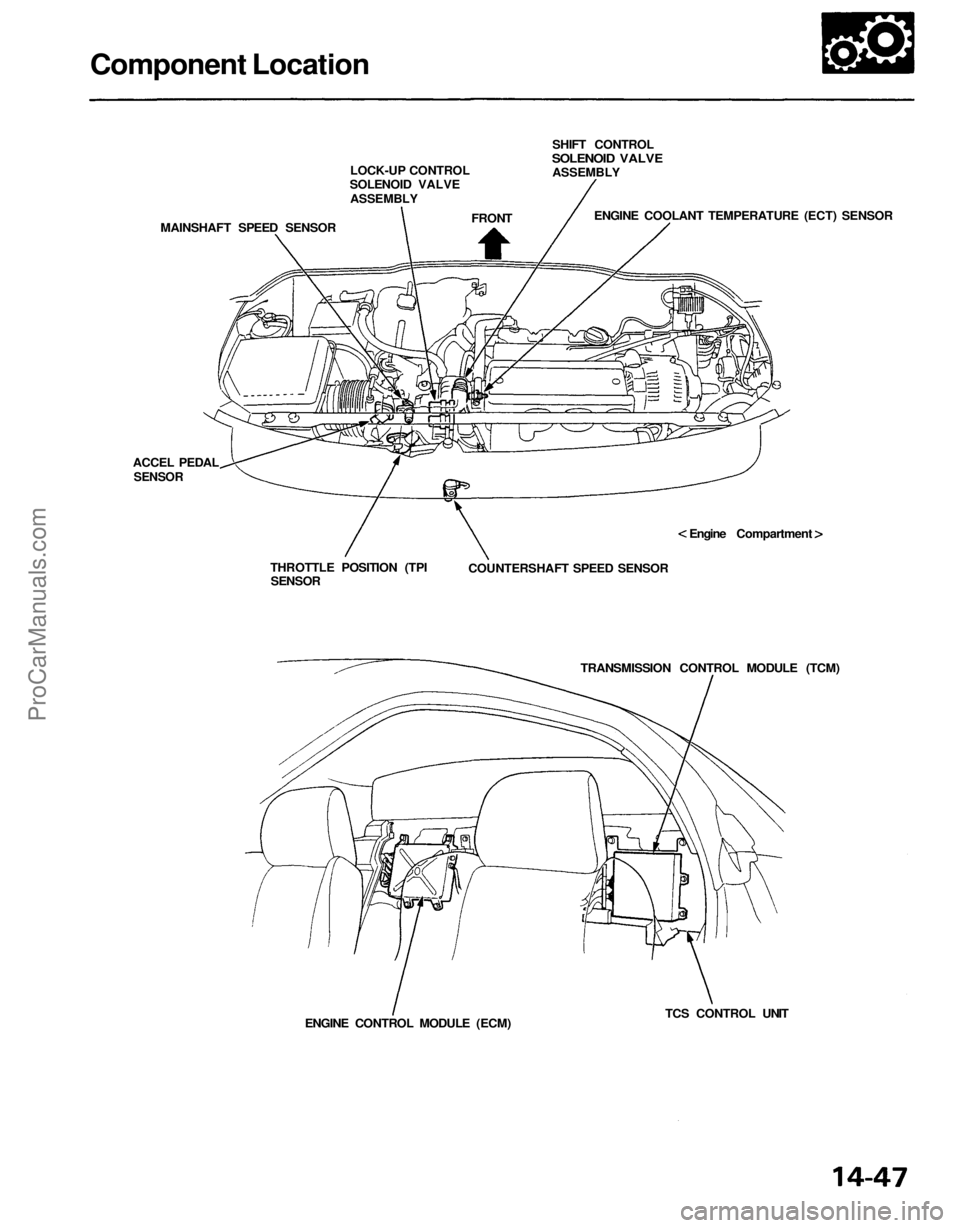 ACURA NSX 1991 Service Repair Manual
Component Location
LOCK-UP CONTROL
SOLENOID VALVE
ASSEMBLY
MAINSHAFT SPEED SENSOR
FRONT
SHIFT CONTROL
SOLENOID VALVE
ASSEMBLY
ENGINE COOLANT TEMPERATURE (ECT) SENSOR
Engine Compartment
COU ACURA NSX 1991 Service Repair Manual
Component Location
LOCK-UP CONTROL
SOLENOID VALVE
ASSEMBLY
MAINSHAFT SPEED SENSOR
FRONT
SHIFT CONTROL
SOLENOID VALVE
ASSEMBLY
ENGINE COOLANT TEMPERATURE (ECT) SENSOR
Engine Compartment
COU