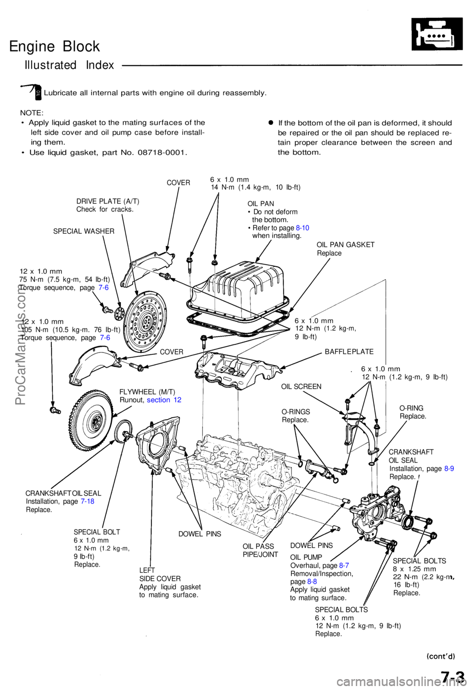 ACURA NSX 1991 Service Repair Manual Engine Bloc k
Illustrate d Inde x
Lubricat e al l interna l part s wit h engin e oi l durin g reassembly .
NOTE:
• Appl y liqui d gaske t t o th e matin g surface s o f th e
left sid e cove r an d o ACURA NSX 1991 Service Repair Manual Engine Bloc k
Illustrate d Inde x
Lubricat e al l interna l part s wit h engin e oi l durin g reassembly .
NOTE:
• Appl y liqui d gaske t t o th e matin g surface s o f th e
left sid e cove r an d o