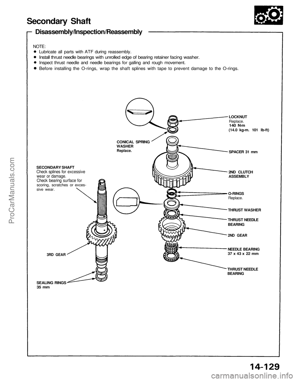 ACURA NSX 1991  Service Repair Manual 
THRUST NEEDLE

BEARING

SEALING RINGS
 35 mm
 3RD GEAR

NEEDLE BEARING

37 x 43 x 22 mm
2ND GEAR
 THRUST NEEDLE

BEARING

THRUST WASHER
 O-RINGS

Replace. 2ND CLUTCH

ASSEMBLY

SPACER 31 mm LOCKNUT
R